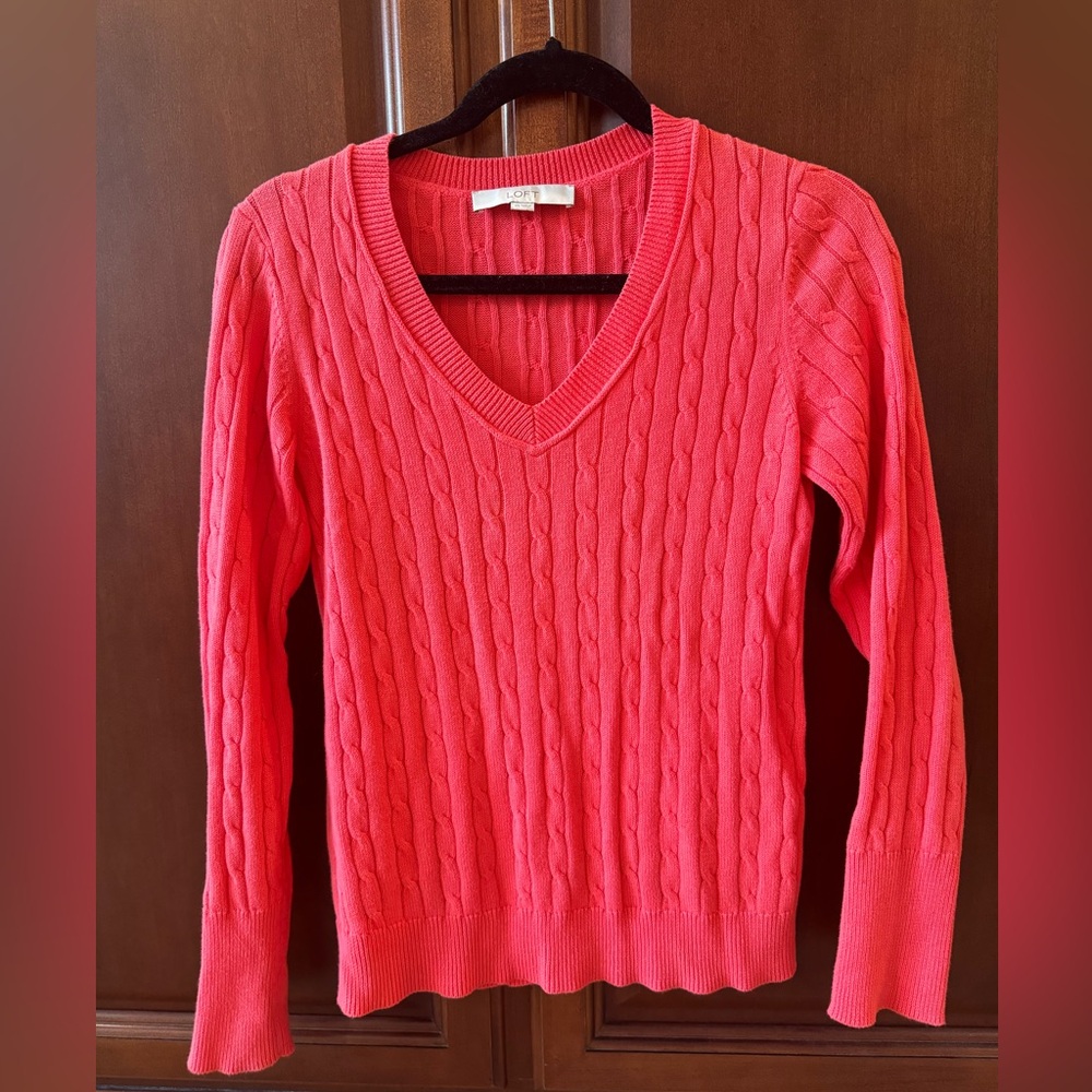 Cableknit sweater by LOFT coral like new